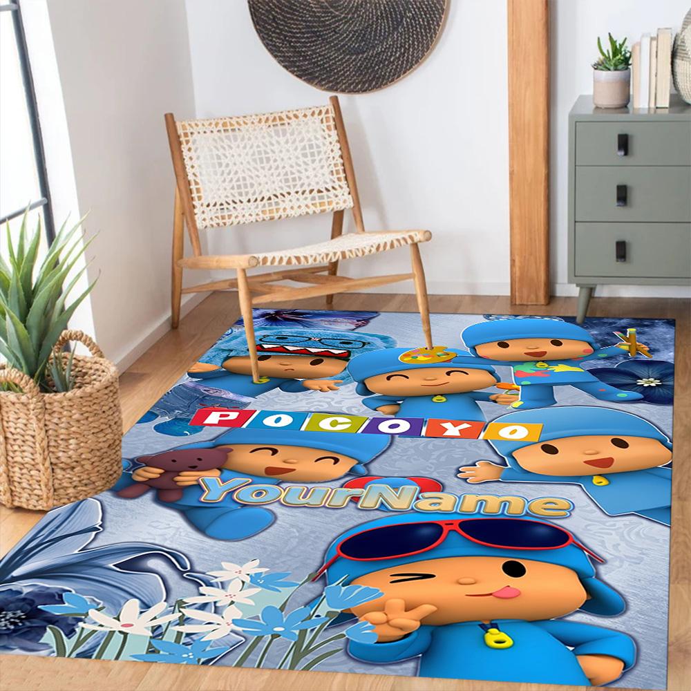 Alfombra de Piso Personalizada con Nombre de Pocoyó Alfombra de Oficina Adecuada para Comedor Salas de Juegos Cocina Entrada Alfombra Antideslizante Decoración de Oficina de Anime