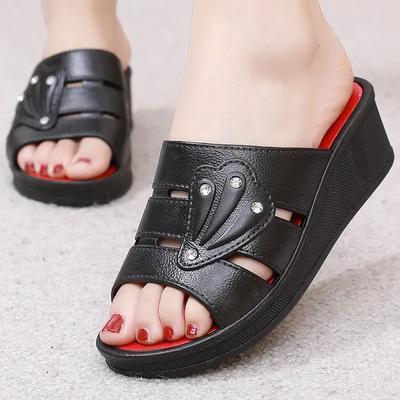 Atmungsaktive, modische Sommersandalen mit rutschfestem Slope-Heel-Absatz für Damen, Muffin-Sohle, dicke Sohle und hohe Flip-Flops