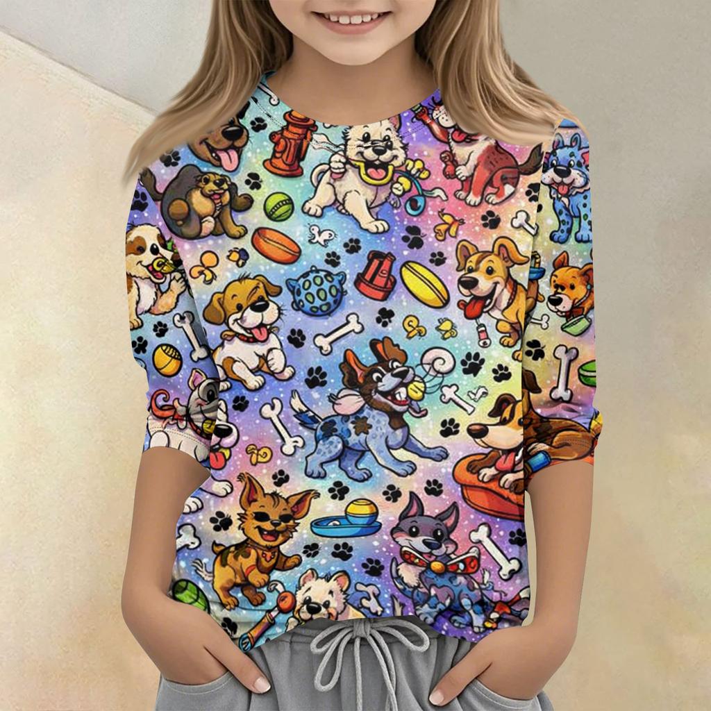 Children's Printed Round Neck Seven Quarter Sleeve Casual T-shirt