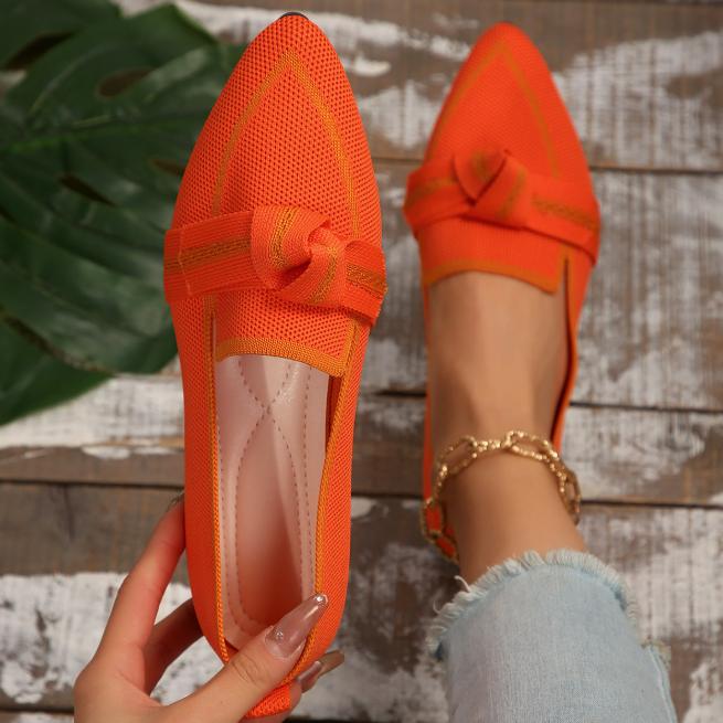 Womens Chic Knot Flat Shoes - Soft Knitted Slip-Ons with Pointed Toe - Ultra-Comfortable & Breathable for Everyday Style