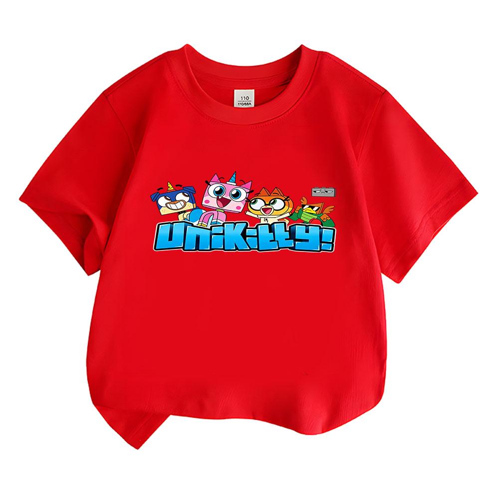 

Unikitty Cartoon Children s T-Shirt 100% Cotton Graphic Printing Kids Tees Casual Boys Girls Tops O-Neck Short Sleeve Summer 100 червоний