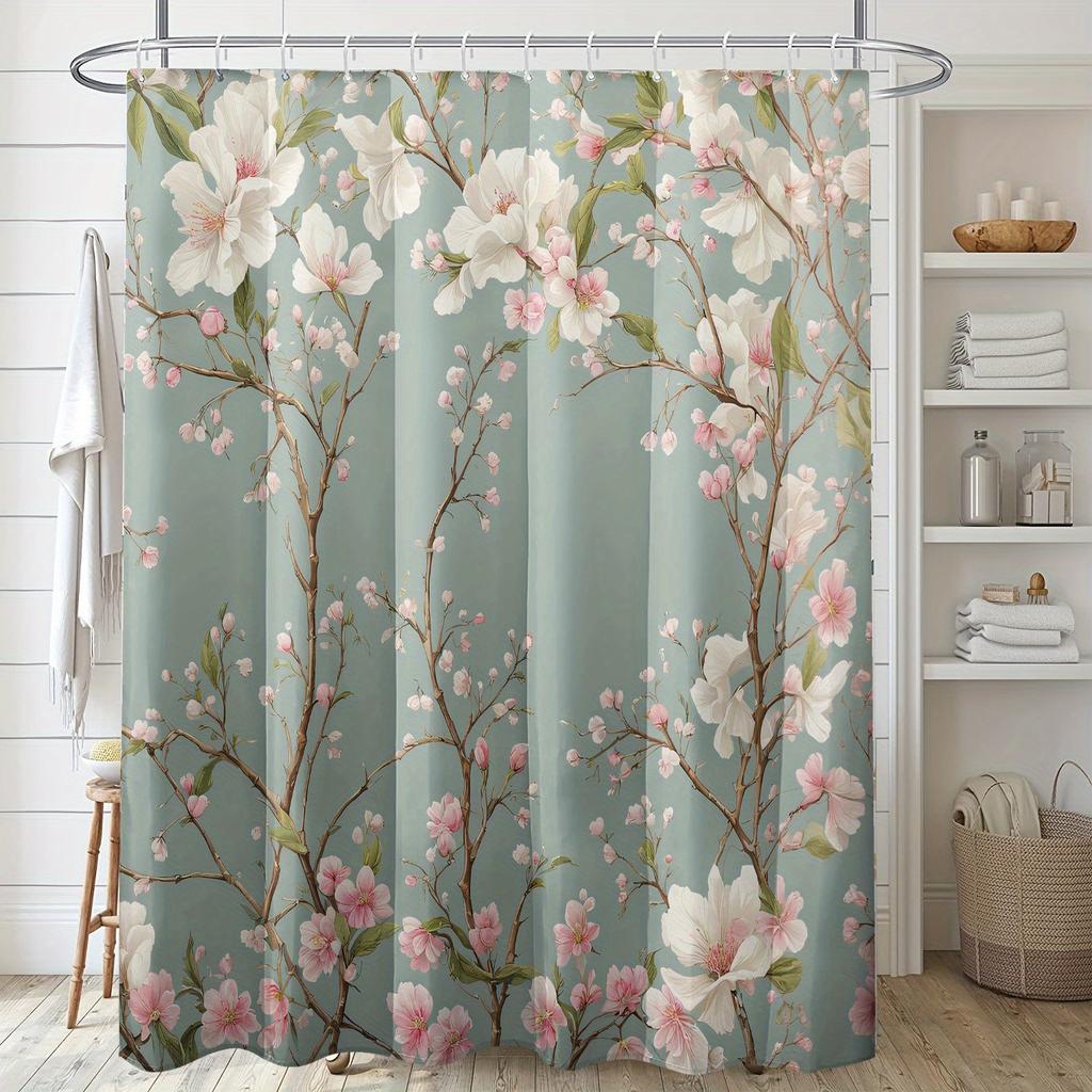 Shower Curtain: Elegant Floral Design with Pink and White Flowers for a Serene and Stylish Bathroom Decor