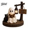 Rustic Halloween Decor Ghost Figurine Vintage Cozy Reading Book/Walking Dog Statue with Lantern Fall Home Accents Light Up Spooky Resin Tabletop