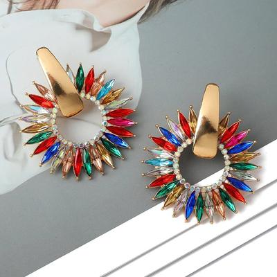 Fashion Colorful Crystal Round Sunflower Glamorous Decor Srud Earrings For Women Trend Luxury Quality Jewelry Ear Accessories
