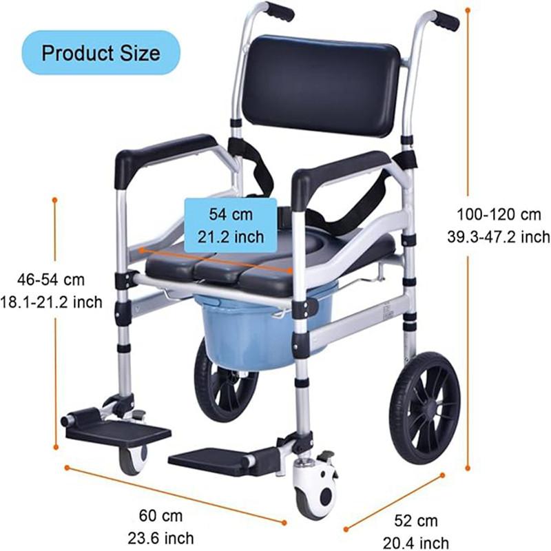 Foldable Height Adjustable Safety Commode Chair Elderly People Wheelchair Household Foldable Shower Chair