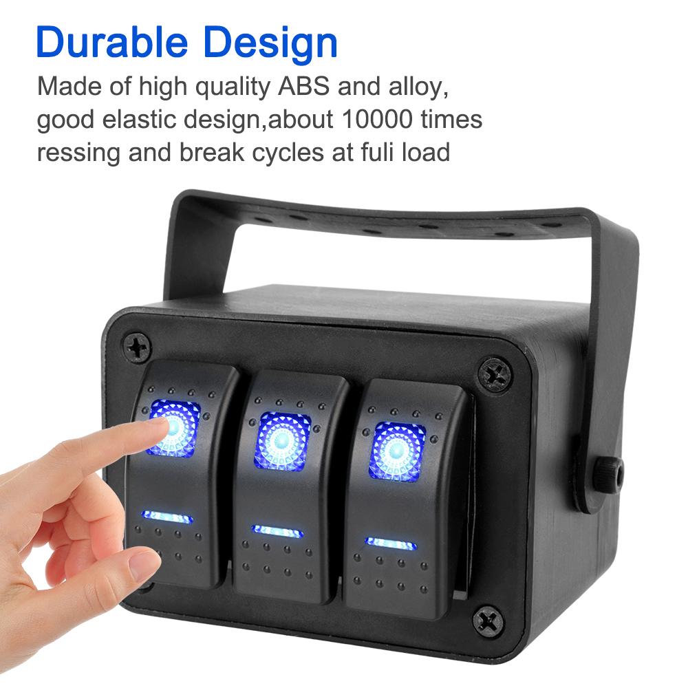 2/3 Gang Rocker Switch Panel 12-24V For Vehicles Caravan Truck Marine Rotate Case With Bule LED Light Indicator Waterproof