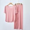 2024 Summer Ice Silk Ribbed Pajama Set - Loose Fit, Plus Size, Solid Color, Two-Piece for Couples.