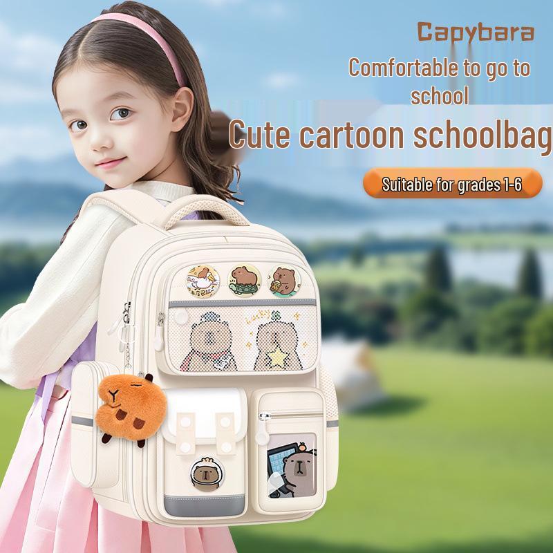 Zaino Capibara per Ragazzi e Ragazze, Classi 1-6: Resistente, Resistente allo Sporco, Carino, con Protezione per la Colonna Vertebrale e Riduzione del Carico