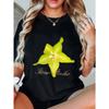 Camiseta Feminina de Manga Curta Preta com Estampa de Carambola Itono Studio