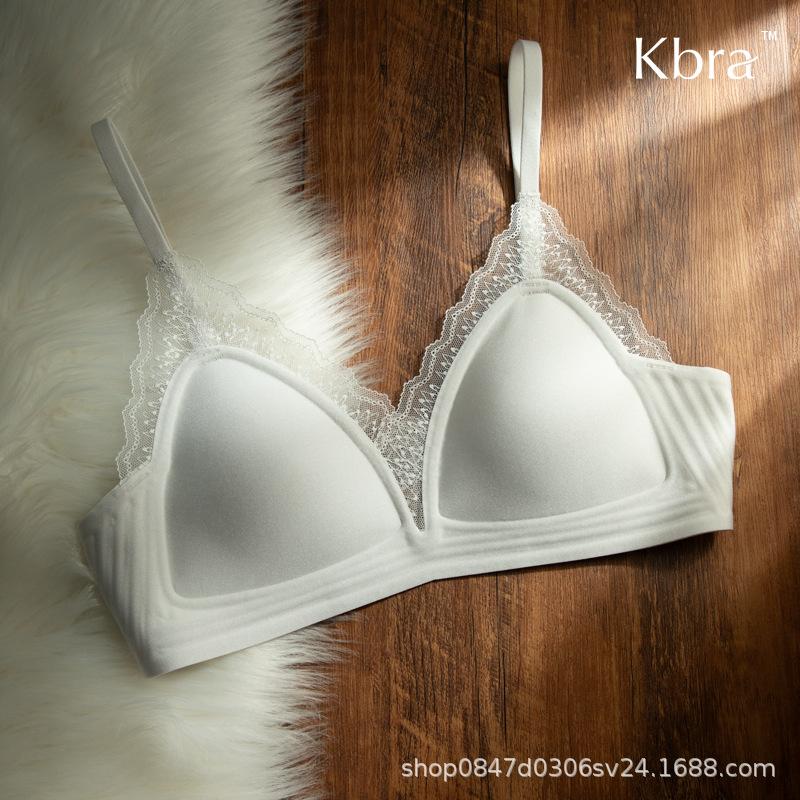 French Triangle Cup Underwear Women's Small Breasts Gathered Thin No Steel Rim Sexy Lace Edge Jelly Strip No