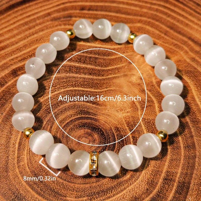 Handmade Natural White Cat's Eye Stone Bracelet, Elegant and Pure White Ideal Gift for Family Loved Ones Suitable for Daily Travel Wedding Wear