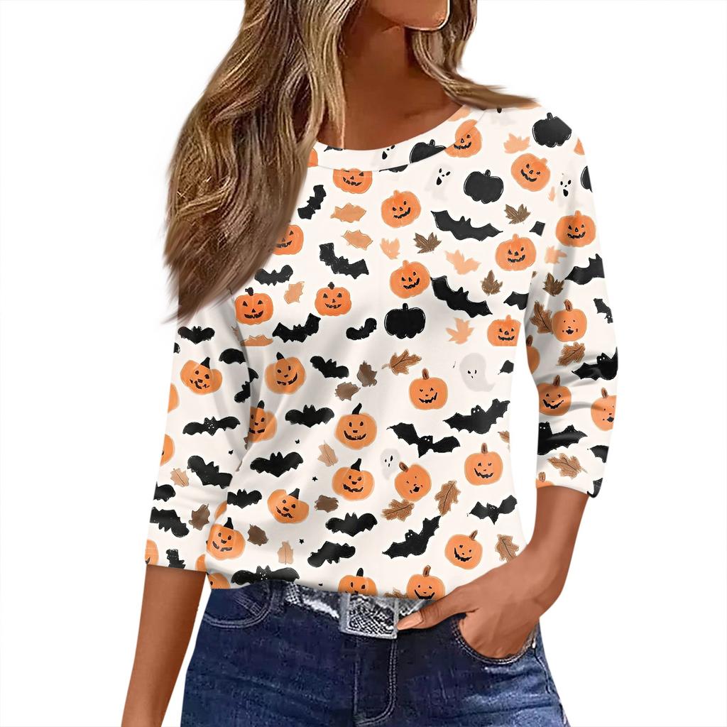Women's O-neck 3/4 Sleeve  Printed Top