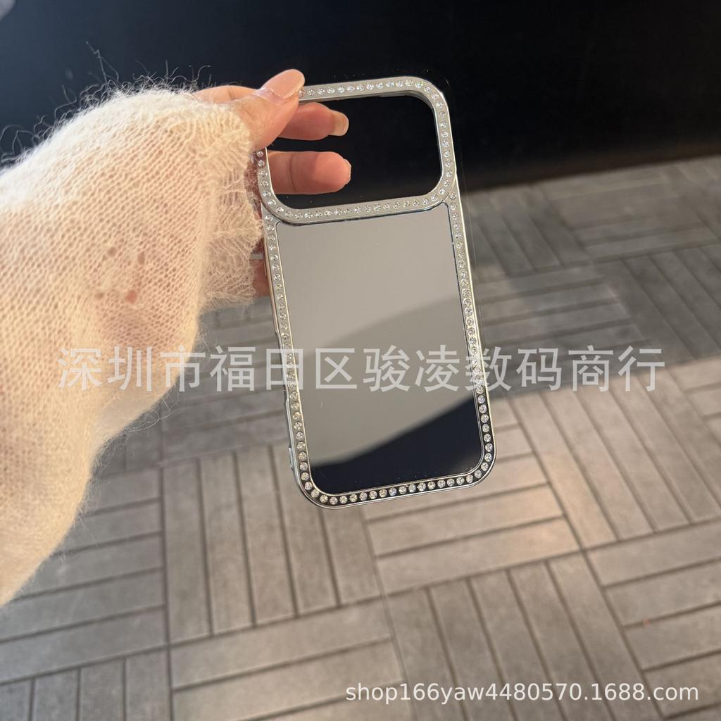 Makeup mirror electroplated circumference brick is suitable for Apple 17promax mobile phone case iPhone16 women's 15 Samsung s26.
