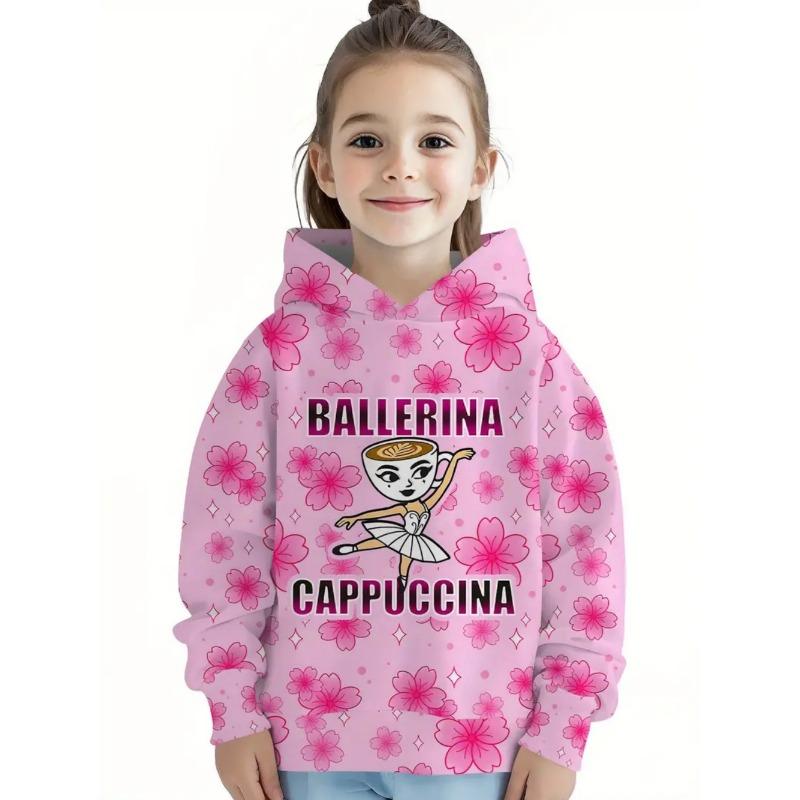 Cappuccina Ballerina Funnu Italian Brainrot Meme Girl Clothes Hoodies Autumn Winter Long Sleeve Sweatshirts Casual Children Tops