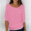 Women's Fashion Solid Color Round Neck 3/4 Sleeve Pullover Knitted Shirt Top