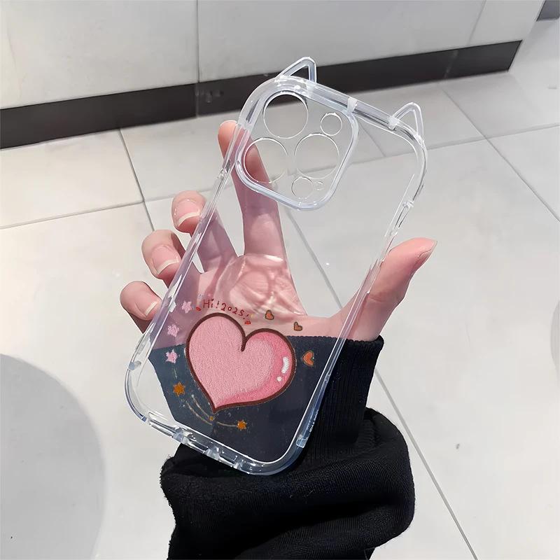 Pink love applies to Apple IP11Promax cat ears mobile phone case Air girl 11/11 transparent 11 soft 11