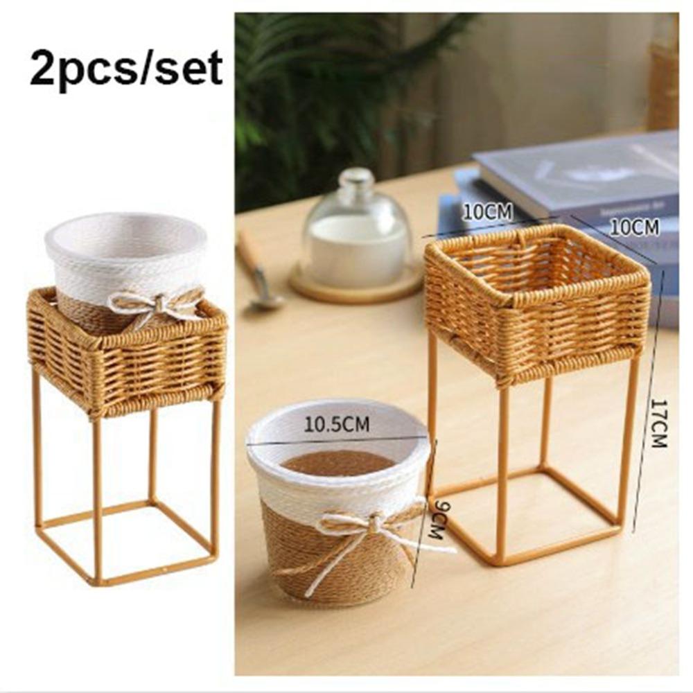 Mini Imitation Rattan Blumenständer Vitrine Pflanztopf Dekorativ