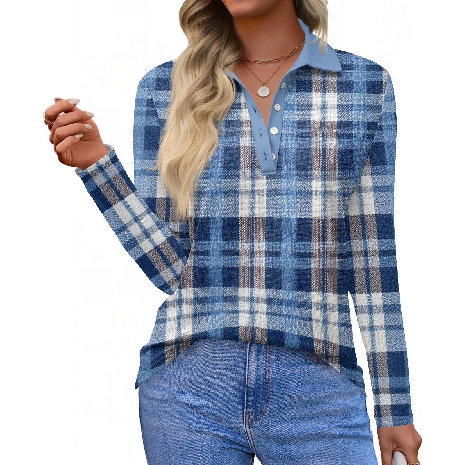 

Жіноча модна повсякденна сорочка з принтом і короткими довгими рукавами, жіночі топи на ґудзиках XL синій