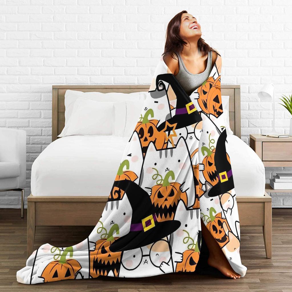 Halloween Theme Pattern Flannel Blankets Winter  Warm Soft Bedding Throws Couch Chair Pattern Bedspread Sofa Bed Cover