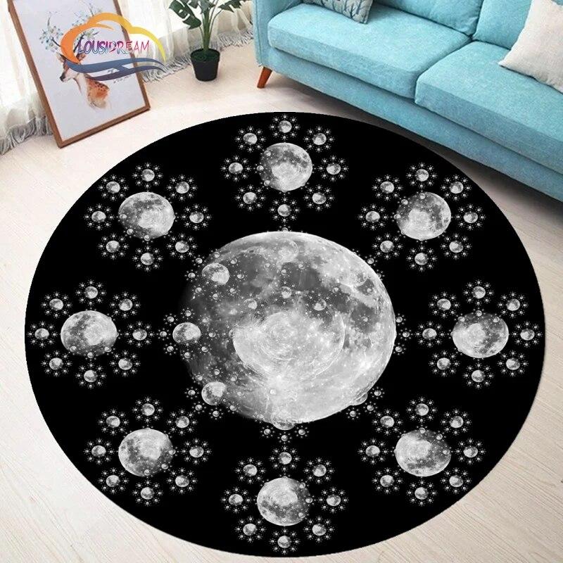 Pentagram Carpet Moon Satanic Round Rug Skull &  , Wicca  White  On Black  Goth Home Decor Chair Mats