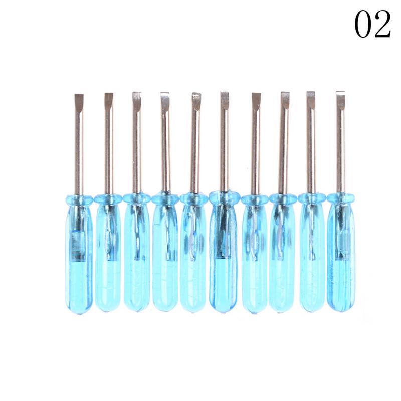 10Pcs Plastic Handle Stubby Mini Pocket Cross Flathead Screwdriver Tool