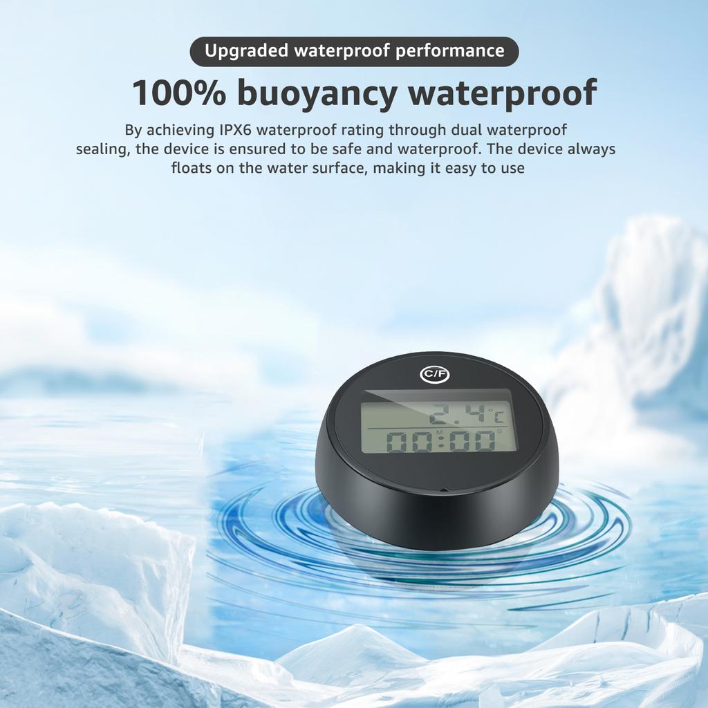 Ice Bath Thermometers Floating with Timer IPX6 Waterproof Cold Plunge Digital Bath Pool Thermometer
