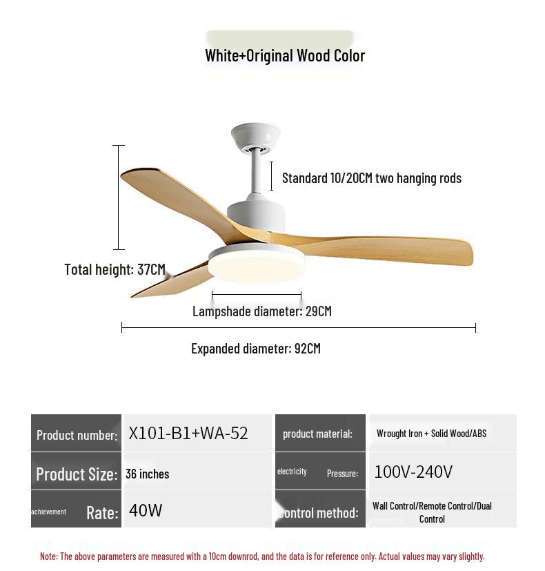 Nordic Retro Solid Wood Ceiling Fan with Light