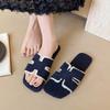 2025 zomer trendy imitatieleer platte zool one-word slippers damesmode veelzijdig casual spijkerstof coole slippers