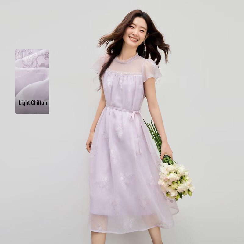 Elegant Chiffon Flutter Sleeve A-Line Midi Dress M