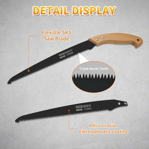 BOOSDEN 27cm Wood Saw, Perfect for Cutting Thick Live Wood, Garden Trees, and More, Multi-Purpose Saw, Dismantling Bulky Waste, Small Hand Saw, Prunin