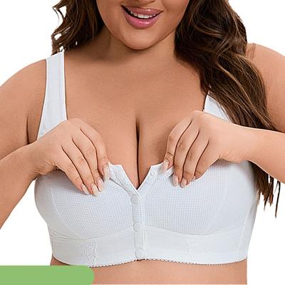 Soft Cotton Thin Cup Front Button Underwear Lace Underwire Vest Style Oversized Bra Women's Lightweight Breathable Soft Bra Gather Together