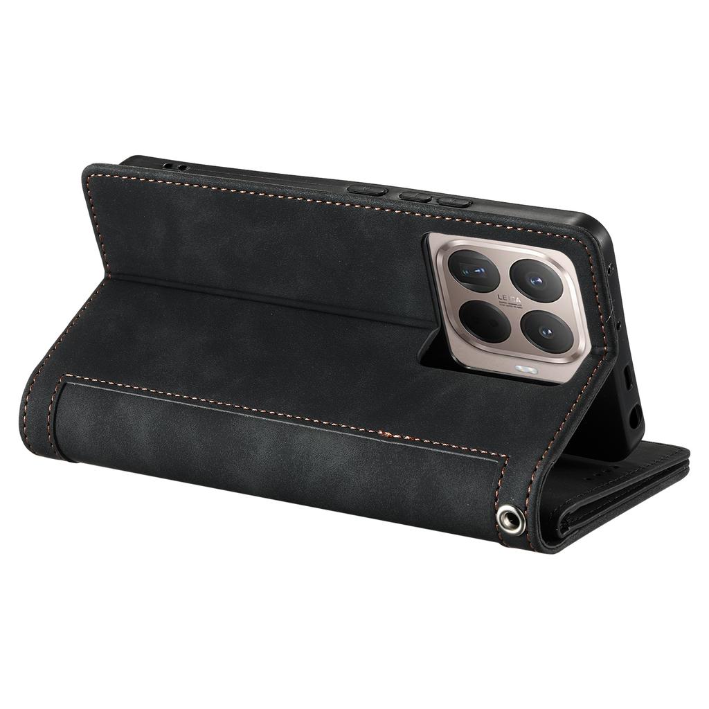 Etui na Xiaomi 15T Pro 9 slotów na karty Portfel na zamek Błyskawiczny Pokrowiec na Telefon ze Skóry PU z Paskiem na Nadgarstek