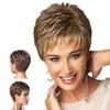 Elegante Peluca Corta Ondulada Marrón y Dorada para Mujer con Flequillo Natural para Moda
