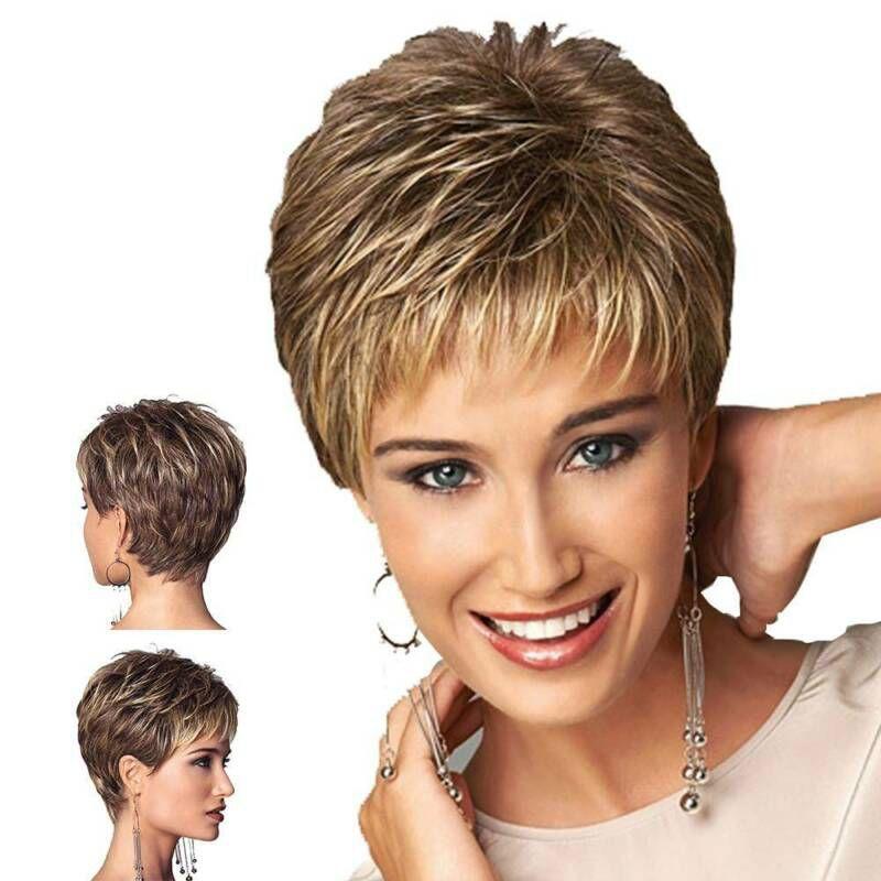 Elegante Peluca Corta Ondulada Marrón y Dorada para Mujer con Flequillo Natural para Moda