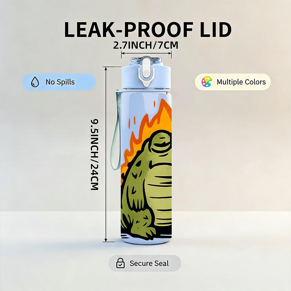 1PC Fire Wrapped Crocodile Bust 750ml Color Plastic Sports Water Bottle Leakproof Flip Straw Lid For Sports Office Home Use