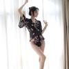New Japanese sexy kimono deep V milk role-playing bathrobe passion floral set a piece