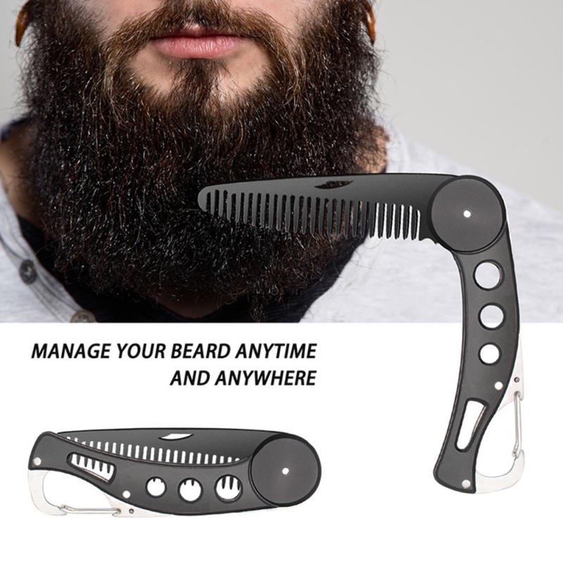 Stainless Steel Folding Comb Anti Static Beard Mustache Hairdressing Styling Comb for Men