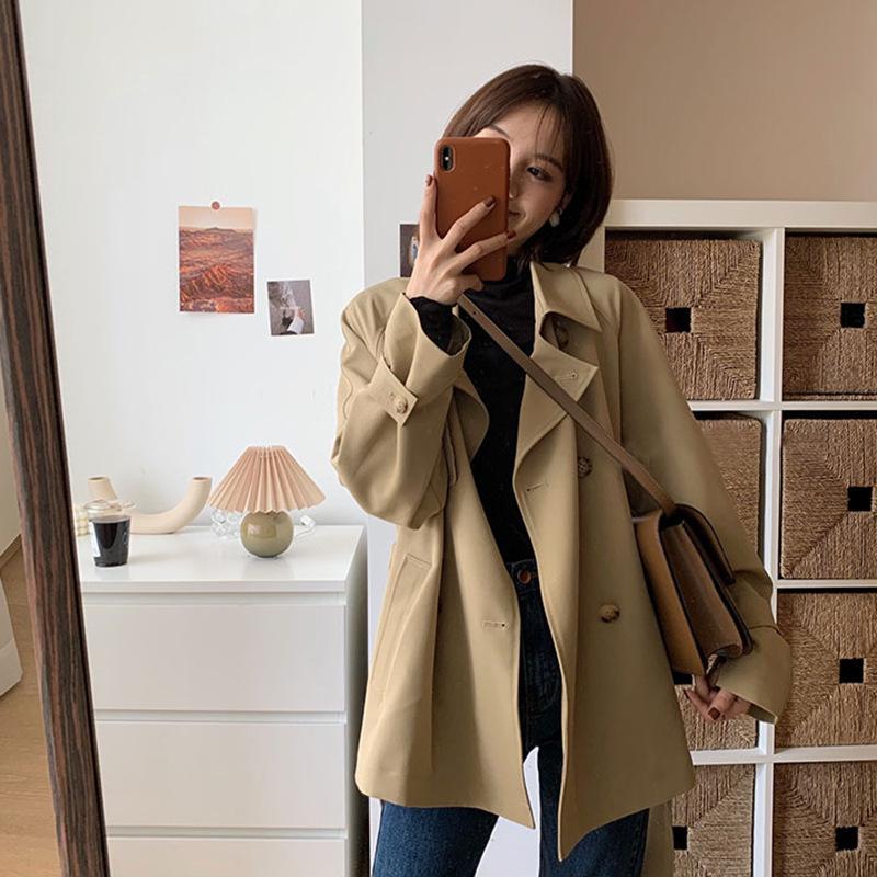 

Ветровка цвета хаки женская весна-осень новая рабочая куртка средней длины в британском стиле S