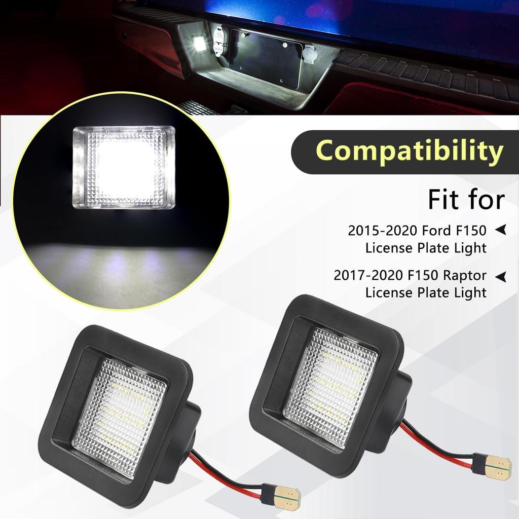 LED License Plate Light Tag Lights Assembly Compatible With 2015- Ford F150,2017- F150 Raptor Number Plate Lamp Pickup Truck Replacement (Clear Lens)
