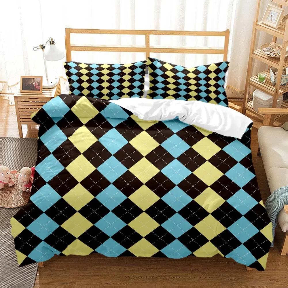 Gitter Chessboard Nordic Style 3D Printed Bedding Queen Bedding Set  D King Size Bedding Set Soft And Comfortable
