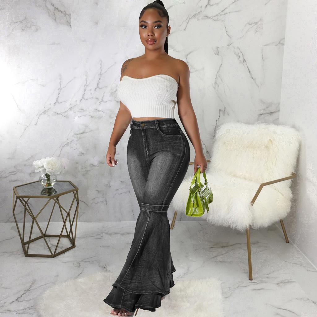 Fashion Wide-Leg Stretch Denim Flare Pants