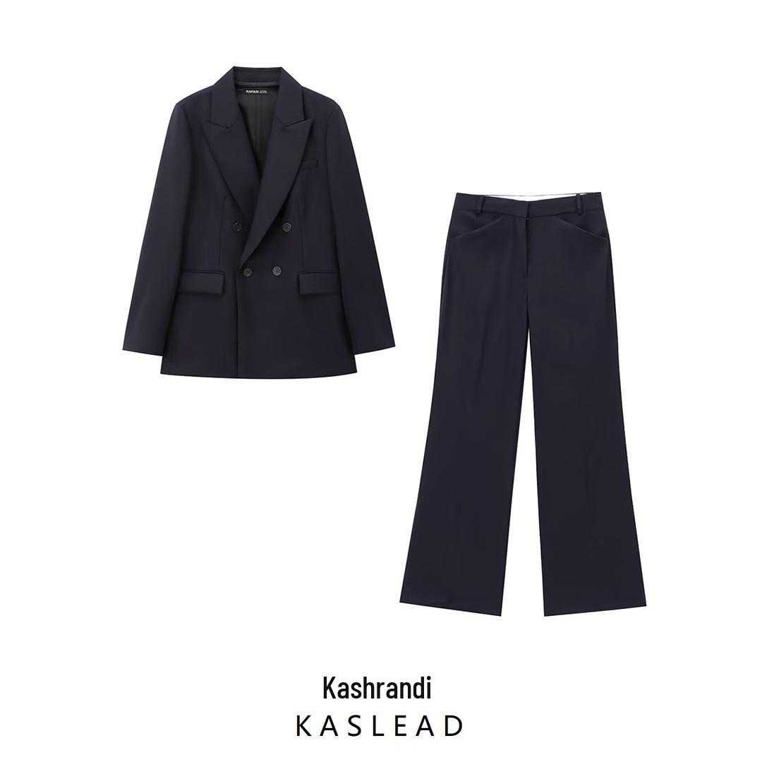 

2024 Autumn Women s European & American Double-Breasted Suit Jacket with Casual Pants XS