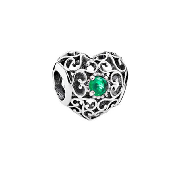 New 12 Month Birthday Stone Heart Openwork Charm Diy Fine Beads Fit Original Charms Silver 925 Bracelet Jewelry F357