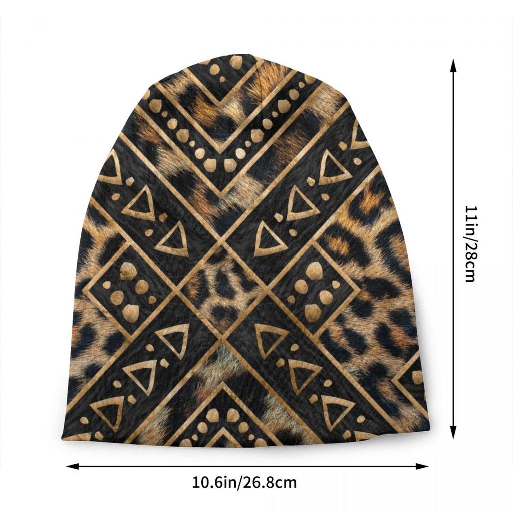 Leopard Fur Ethnic Tribal Geometric OrnaUnisexts Skullies Beanies Caps Winter Knit Hat Adult Animal Leather Texture Bonnet Hats