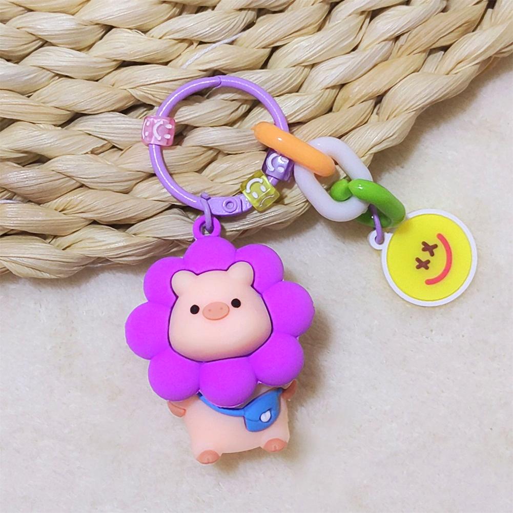 Llavero creativo con diseño de cerdito y girasol de dibujos animados, ideal como regalo de cumpleaños para mujeres, bolsos, mochilas, niñas y niños #469933