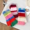 Women's Colorful Striped Wool & Velvet Fingerless Typing Gloves - Warm, Wrist Protective, Ideal for Students & Outdoor Activities