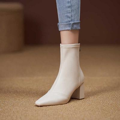 Fashion Winter Solid Color Boots for Woman Pointed Toe Square Heel 2024 High Quality Fashion Outdoors Female Ankle Boots Botines Mujer
