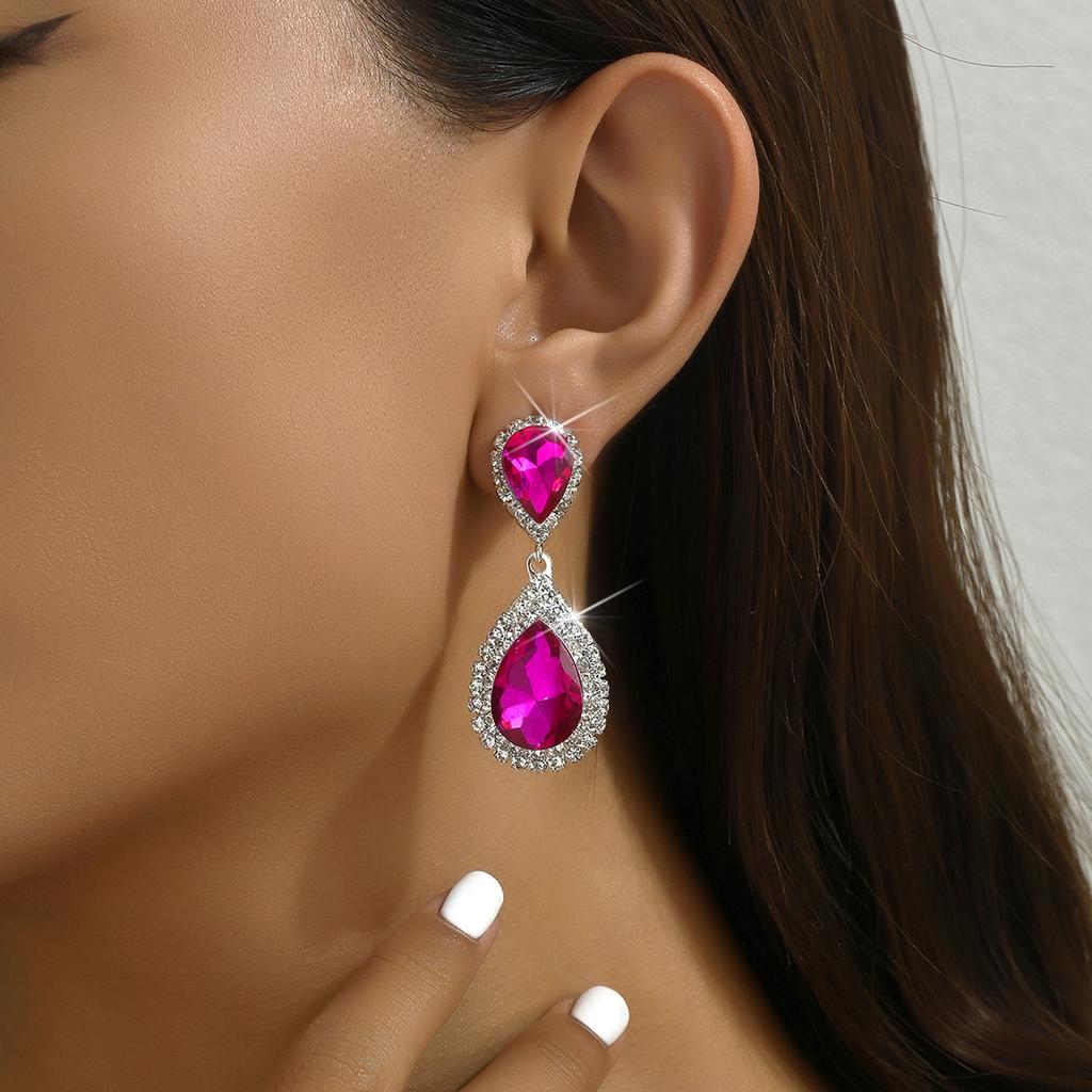 Exaggerated Bridal Wedding Earrings African Popular Ladies Diamond-encrusted Long Earrings Silver Tassel Earrings + Necklace + Jewelry