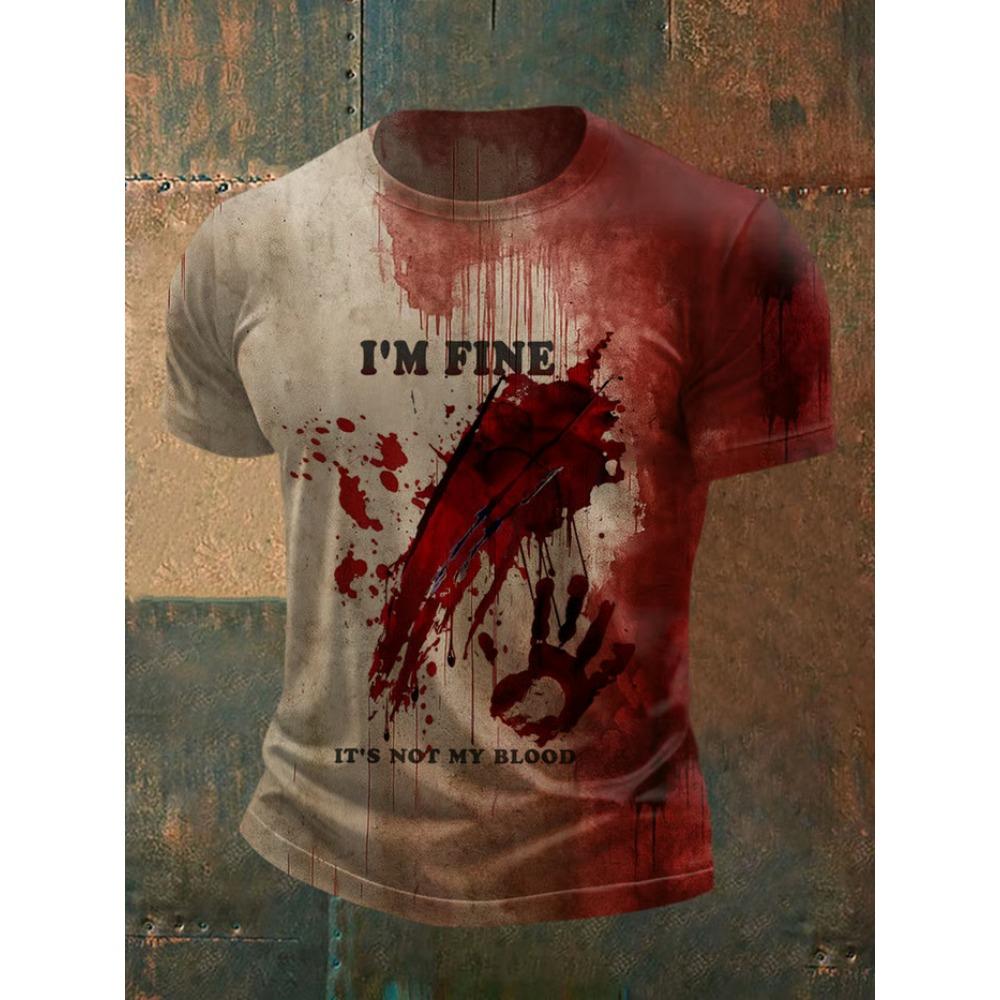 Sommer Briefe Blutiges Muster Gedruckt Herren Kurzarm Rundhals T-Shirt Atmungsaktiv Leicht Party Oberteil Damen T-Shirts Kleidung