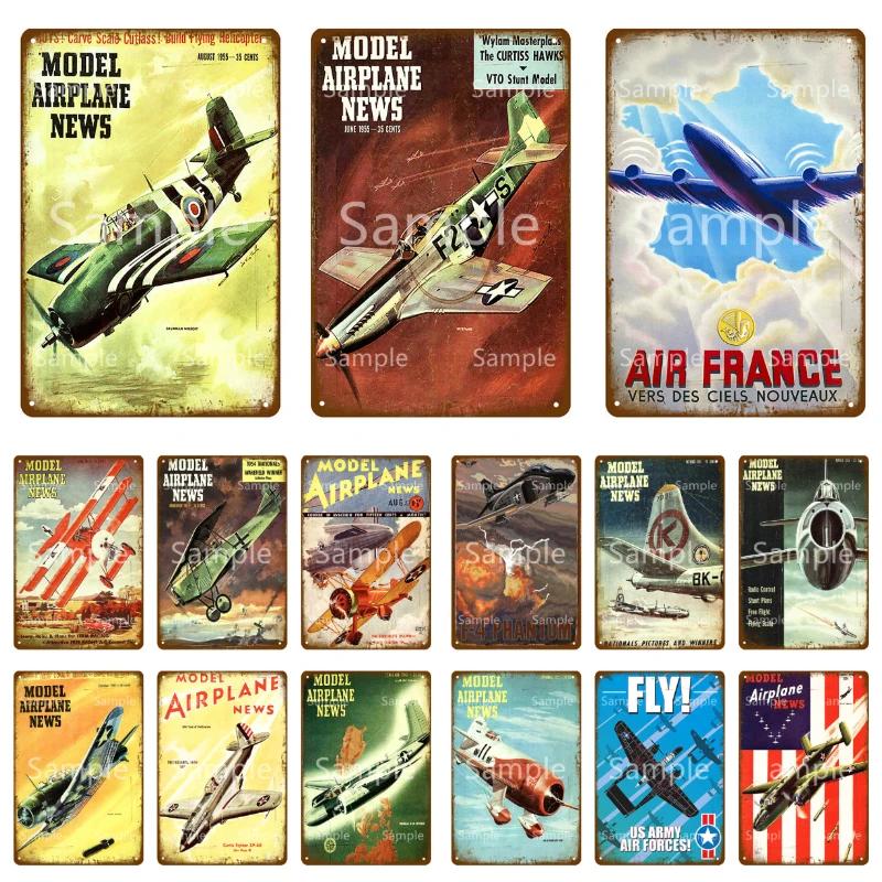 Retro Airplane Metal Signs Fighter Jet Plane Vintage Aircraft Plate Metal Plaque Painting Living Room Home Wall Decoration YL094